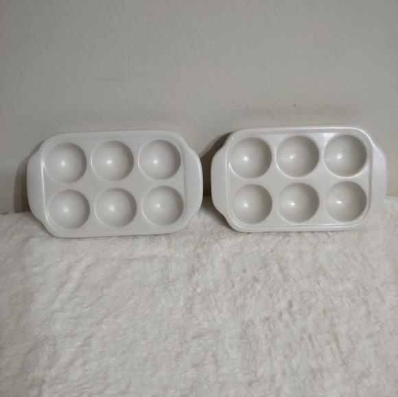 2 Ceramic 6 Egg Holders Off White "7.75 x 5.75" - Picture 6 of 8